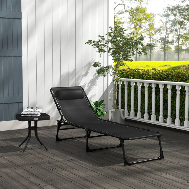 Adjustable sun lounger, folding steel frame - black