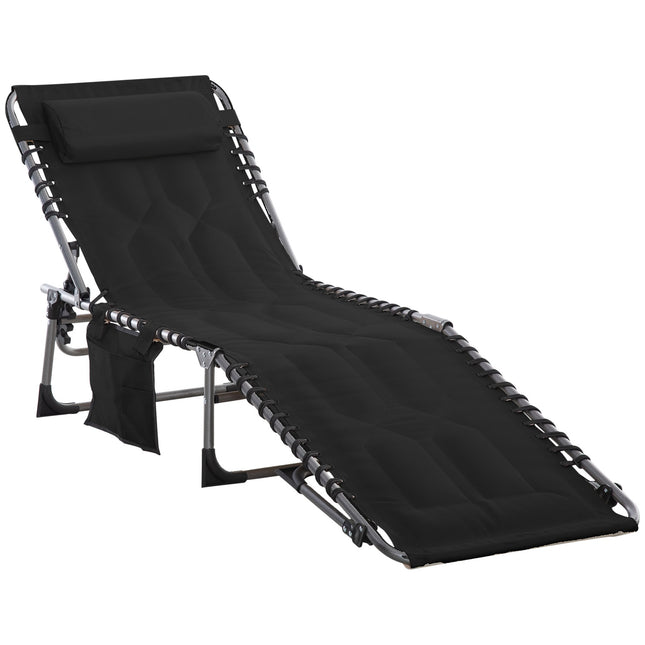Folding garden sun lounger with cushion, adjustable backrest