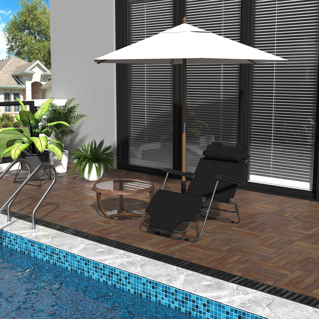 Folding sun lounger with cushion, black metal & Oxford fabric