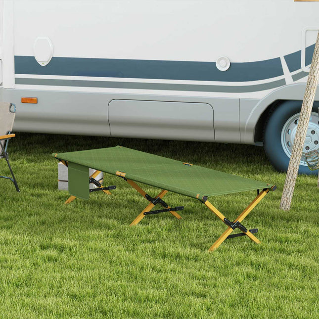 Folding sun lounger with side pocket, dark green