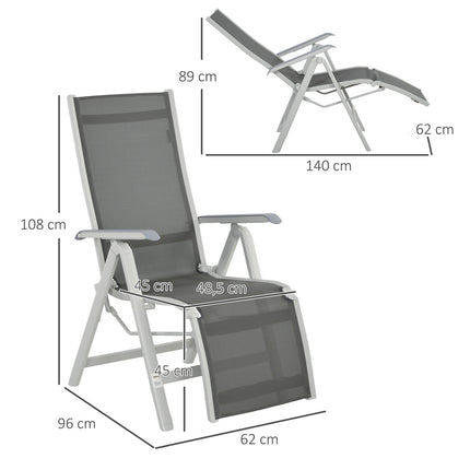 Folding sun lounger - adjustable foot and backrest, gray