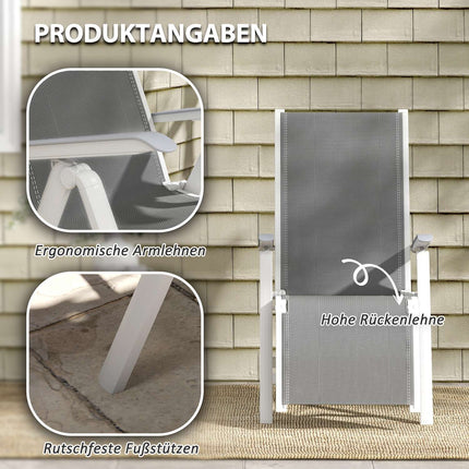 Folding sun lounger - adjustable foot and backrest, gray