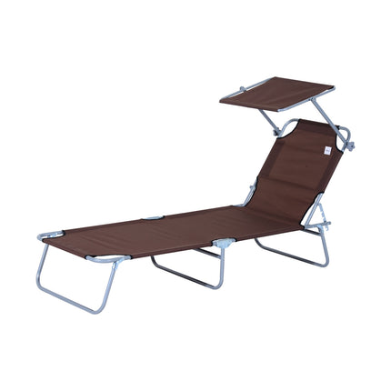 Folding deckchair with sunshade, brown, 187x58x36 cm