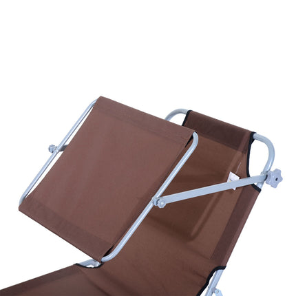 Folding deckchair with sunshade, brown, 187x58x36 cm