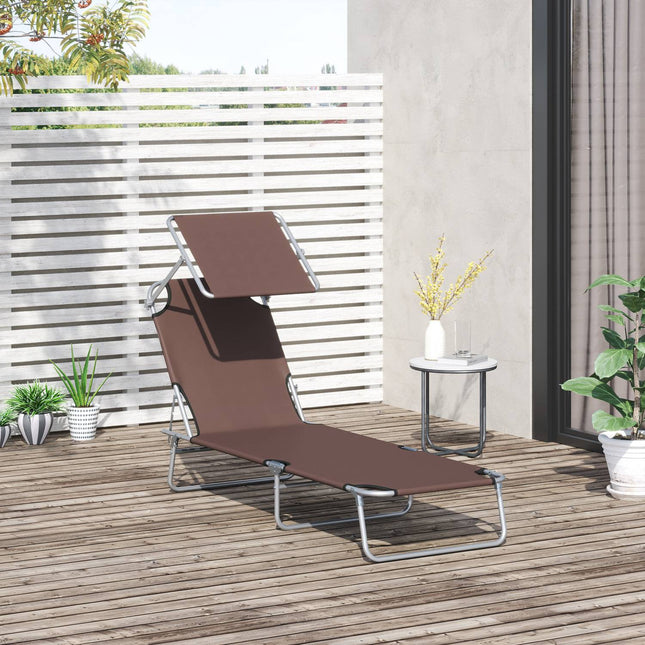 Folding deckchair with sunshade, brown, 187x58x36 cm