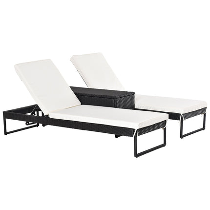 Adjustable 3-piece sun lounger set with table - rattan & metal