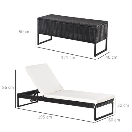 Adjustable 3-piece sun lounger set with table - rattan & metal