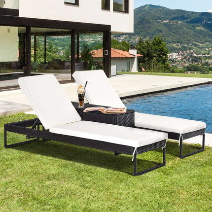 Adjustable 3-piece sun lounger set with table - rattan & metal