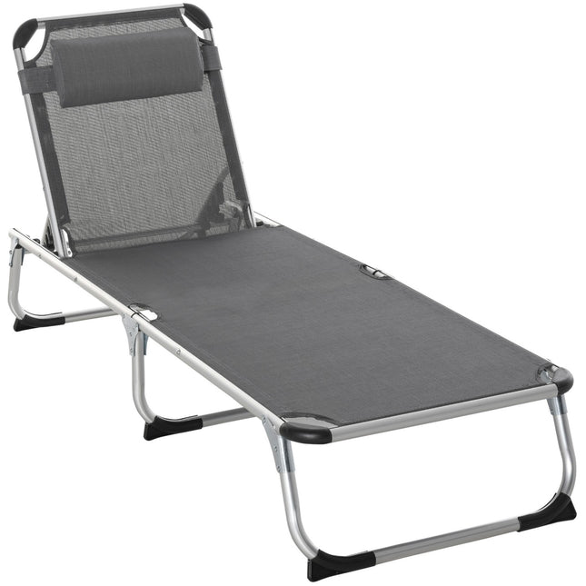 Adjustable sun lounger in gray mesh, foldable and ergonomic