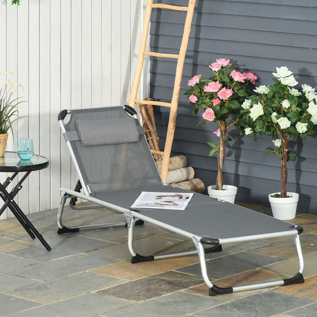 Adjustable sun lounger in gray mesh, foldable and ergonomic