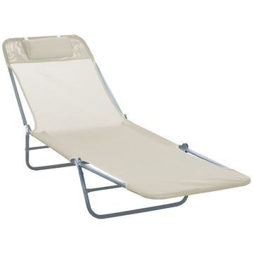 Sun lounger, Adjustable Garden chair with two legs, Cream