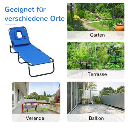 Blue garden sun lounger with face opening for relaxation