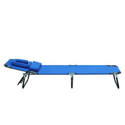 Blue garden sun lounger with face opening for relaxation