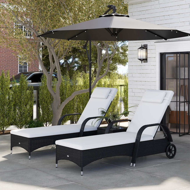 Sun lounger set of 3 - Poly rattan, black & cream garden furniture