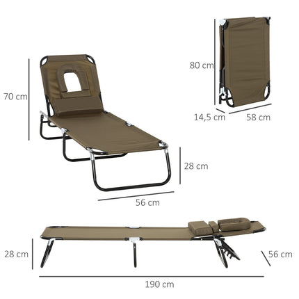 Sun lounger with reading window and face opening, brown