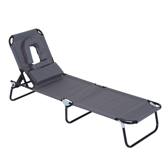 Sun lounger with face opening, grey, garden relaxation