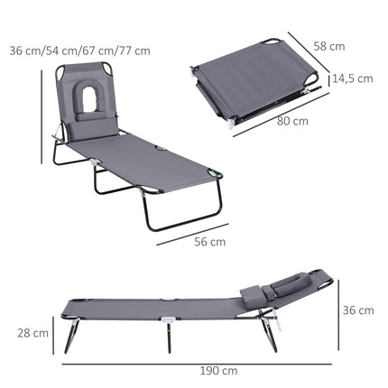 Sun lounger with face opening, grey, garden relaxation