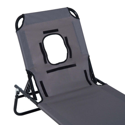 Sun lounger with face opening, grey, garden relaxation