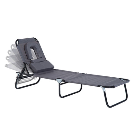 Sun lounger with face opening, grey, garden relaxation