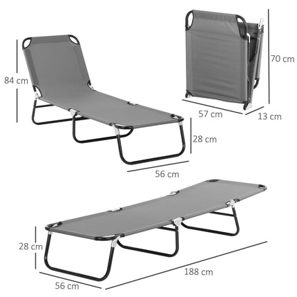 Ligstoel, Tuinligstoel Met Verstelbare Rugleuning, Ligstoel, Relaxligstoel, Campingligstoel Voor Tuin, Balkon, Staal, Grijs, 188 X 56 X 28 Cm