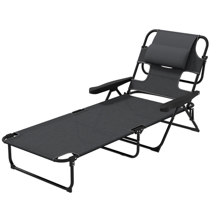 Adjustable sun lounger with cushion - dark gray mesh