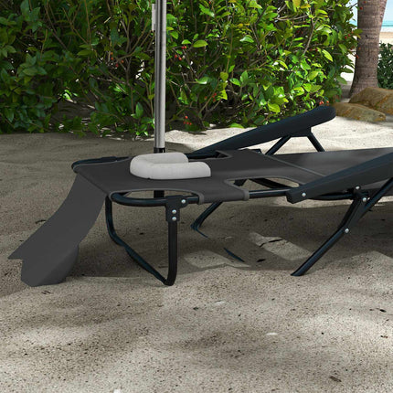 Adjustable sun lounger with cushion - dark gray mesh