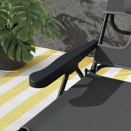 Adjustable sun lounger with cushion - dark gray mesh