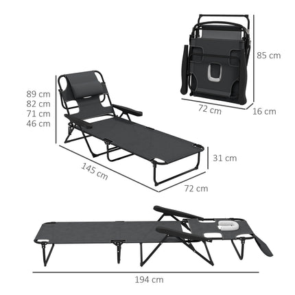 Adjustable sun lounger with cushion - dark gray mesh
