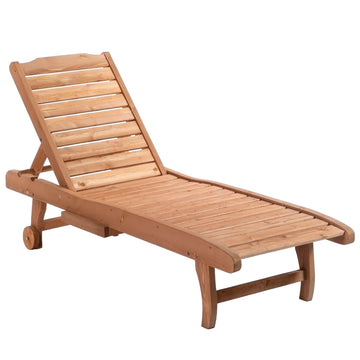 Folding Fir Wood Sun Lounger, Mobile & Portable – Brown/Red
