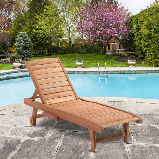 Folding Fir Wood Sun Lounger, Mobile & Portable – Brown/Red
