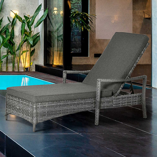 Adjustable rattan garden chair with cushion, Grey, 192 cm