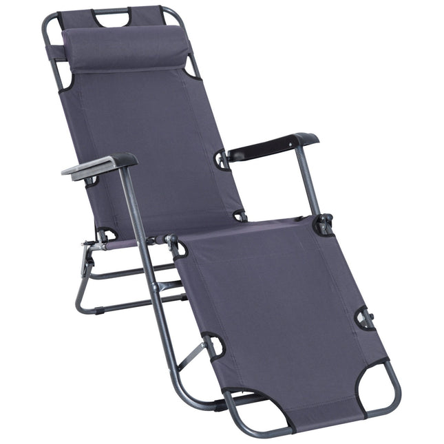 Folding sun lounger with cushion - metal & Oxford fabric
