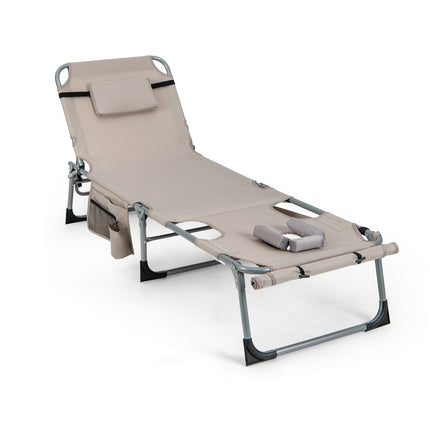 Sun Lounger with Face Opening & Adjustable Backrest & Footrest Foldable Garden Lounger Beige