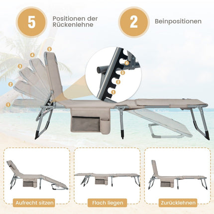 Sun Lounger with Face Opening & Adjustable Backrest & Footrest Foldable Garden Lounger Beige