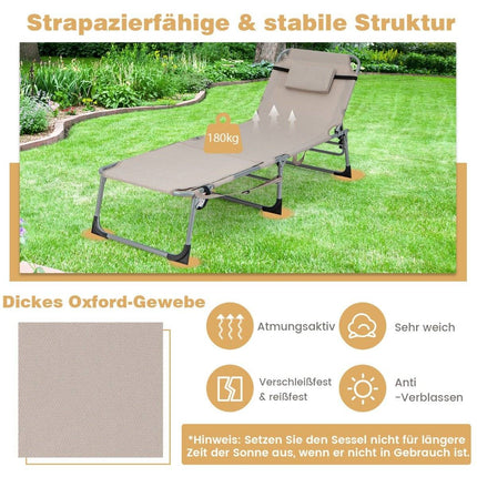 Sun Lounger with Face Opening & Adjustable Backrest & Footrest Foldable Garden Lounger Beige