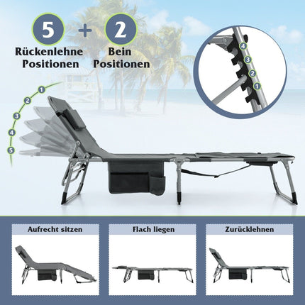 Sun Lounger with Face Opening & Adjustable Backrest & Footrest Foldable Garden Lounger Gray