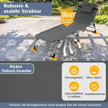 Sun Lounger with Face Opening & Adjustable Backrest & Footrest Foldable Garden Lounger Gray