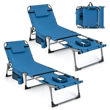 Sun Lounger with Face Opening Foldable Garden Lounger with Adjustable Backrest and Footrest Blue