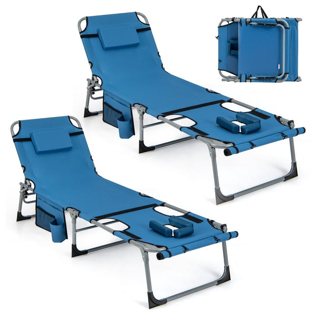 Sun Lounger with Face Opening Foldable Garden Lounger with Adjustable Backrest and Footrest Blue