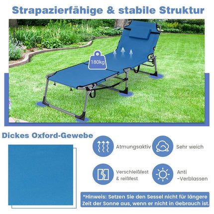 Sun Lounger with Face Opening Foldable Garden Lounger with Adjustable Backrest and Footrest Blue