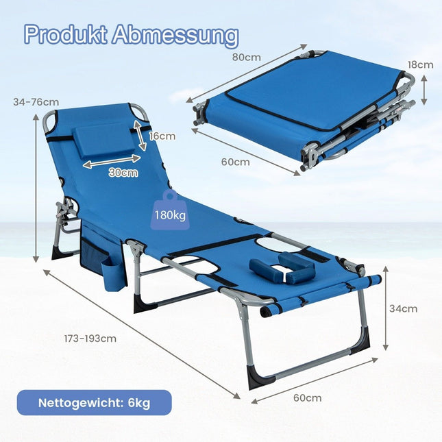 Sun Lounger with Face Opening Foldable Garden Lounger with Adjustable Backrest and Footrest Blue