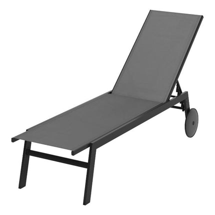 Sun Lounger with Wheels, Adjustable Backrest, Grey