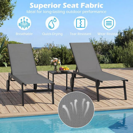 Sun Lounger with Wheels, Adjustable Backrest, Grey