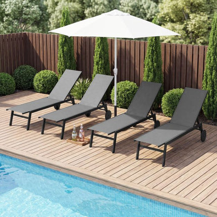 Sun Lounger with Wheels, Adjustable Backrest, Grey