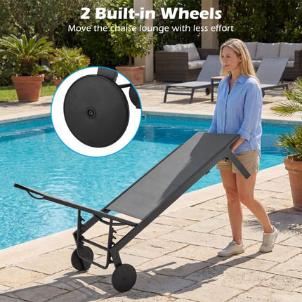 Sun Lounger with Wheels, Adjustable Backrest, Grey
