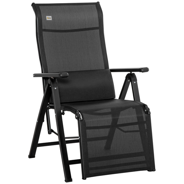 Adjustable reclining garden chair, black textile, steel 70x65x111 cm