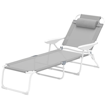 Folding garden sun lounger with adjustable backrest, light grey