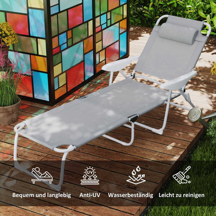 Folding garden sun lounger with adjustable backrest, light grey