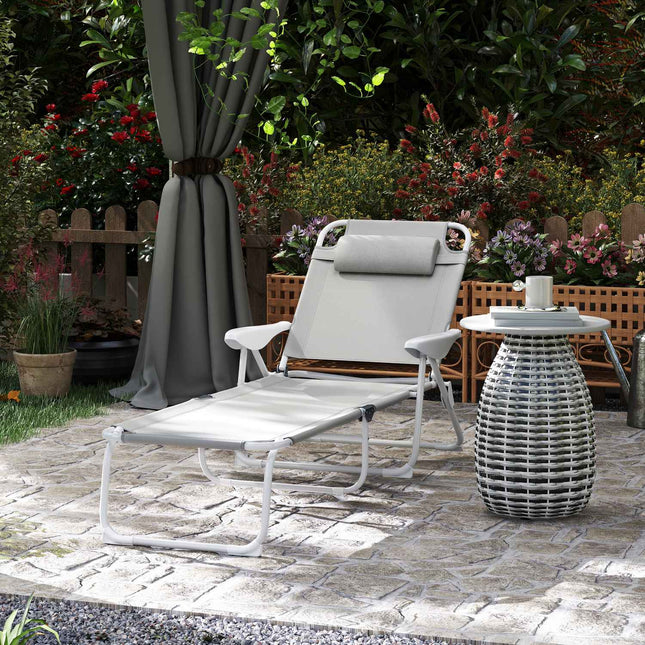 Folding garden sun lounger with adjustable backrest, light grey