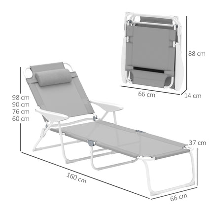 Folding garden sun lounger with adjustable backrest, light grey